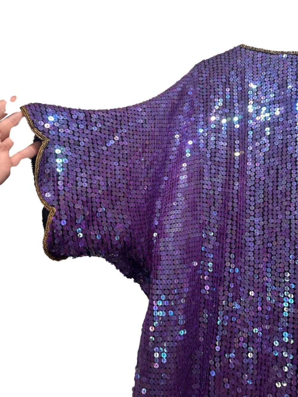 SCALA Silk Sequins Beaded Tunic Top 2X Purple Dolman Sleeves 90s Retro Evening - Picture 13 of 16